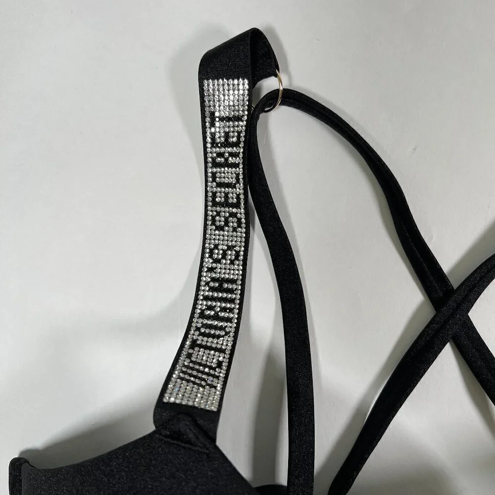 Victoria Secret 34A S Bombshell Push Up Top Bikini Set Shine Strap LOGO Black